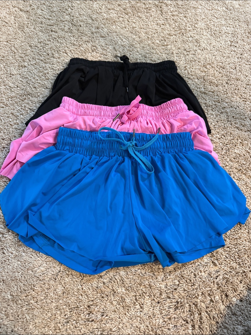 Women’s Elastic-Waist Active Skort Trio — Blue, Pink, Black